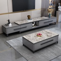 Ensemble table basse et meuble TV assorti, plateau en pierre frittée avec tiroirs de rangement, mobilier de salon moderne de luxe léger