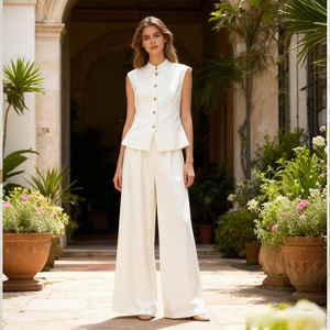 Chaleco de Traje de Alta Calidad para <span class=keywords><strong>Mujer</strong></span>, Estilo Abrigo <span class=keywords><strong>sin</strong></span> Mangas, Liso, con Botones, para Negocios - Product Image 2