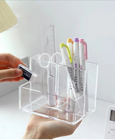 Acrylique porte-stylo 3 compartiments clair crayon organisateur tasse pour comptoir bureau accessoire stockage