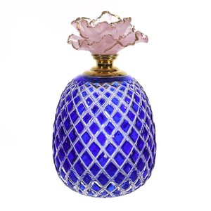 <b>Crystal</b> Perfume Bottle Blue Sphere Cut Glass Floral Lid Home Decoration Collectible - Product Image 2
