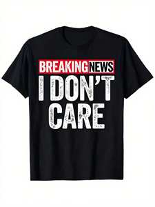 T-shirt da uomo pesante con stampa grafica “Breaking News I Don't Care”, <span class=keywords><strong>nera</strong></span> con scritte bianche e rosse - Product Image 1