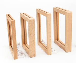 Gỗ Sồi <span class=keywords><strong>LED</strong></span> Khung Ảnh Rắn Ánh Sáng Khung Có Thể Sạc Lại Hiển Thị Rỗng Nổi Khung Sáng Tạo Acrylic Ánh Sáng Ban Đêm - Product Image 2