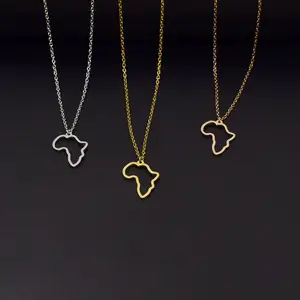 Collares con colgante de mapa de África hueco de acero inoxidable de 314L, Color dorado, mapa de joyería africana