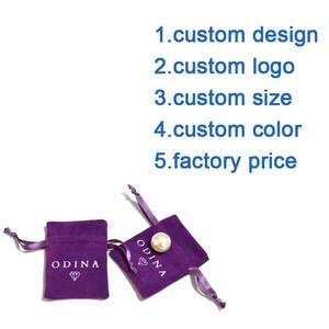 Baskılı <span class=keywords><strong>logo</strong></span> ile lüks kadife süet mor takı yüzük paket poşeti - Product Image 2