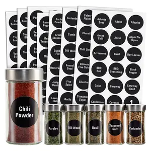 144 étiquettes rondes préimprimées de bouteille d'assaisonnement de tableau noir autocollants étiquettes de pot d'épices pour l'organisation et le stockage de cuisine