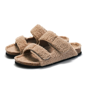 <span class=keywords><strong>Sabots</strong></span> d'hiver ajustables pour femmes, sandales en fourrure de <span class=keywords><strong>mouton</strong></span> moelleuse et duveteuse, sandales en liège Birken, pantoufles pour femmes - Product Image 2
