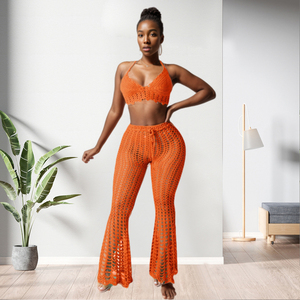 ชุดเดรสสีพื้นแบบมีเชือกแขวนคอชุดกางเกงแฟชั่นวันหยุด - Product Image 3