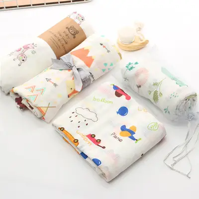 Tache personnalisée en gros 120X120 cm bambou coton 40 motif différent mousseline Swaddle couvertures pour bébé