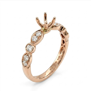 Anillo de compromiso vintage de oro rosa macizo de 18k con engaste de diamantes geométricos redondos y marquesa, venta al por mayor - Product Image 1