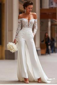 S4708L Abito da Sposa Bianco con Spalle Scoperte, Nuovo Stile alla Moda con Ricami, in <span class=keywords><strong>Tulle</strong></span>, Stile Principessa, Elegante e Romantico - Product Image 3
