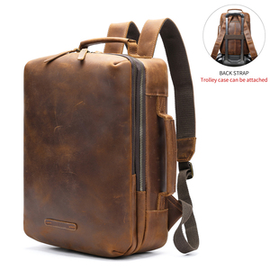 <span class=keywords><strong>Mochila</strong></span> de viaje de cuero genuino Vintage, <span class=keywords><strong>mochila</strong></span> para portátil de 15,6 ", maletín convertible con cierre de cremallera, cinturón de cojín de aire para hombres - Product Image 1