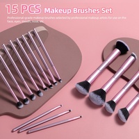 Nouvel ensemble de 15 pinceaux de maquillage haut de gamme à double tête, manche en bois violet, fibres artificielles, pour le visage, les yeux, les lèvres et le correcteur
