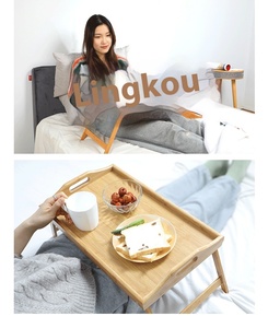 Modern Japanese Bamboo <strong>Tray</strong> for <strong>Food</strong> Factory Wholesale Folding Breakfast Bed <strong>Lap</strong> Table with Lacquer Single Tier Tea Table - Product Image 6