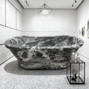 Installazione di una Vasca da Bagno Freestanding su Misura in Marmo Naturale Puro per un Bagno di Villa Privata - Product Image 2