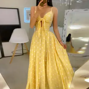 <span class=keywords><strong>Abito</strong></span> Lungo <span class=keywords><strong>Giallo</strong></span> Primaverile da Donna, Gonna Personalizzata OEM, Vestito Estivo <span class=keywords><strong>Giallo</strong></span> Sexy ed <span class=keywords><strong>Elegante</strong></span>, <span class=keywords><strong>Abito</strong></span> Lungo Maxi da Donna e Ragazza - Product Image 1