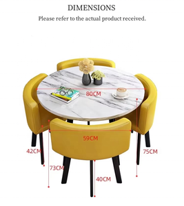 Table à manger ronde de luxe très vendue avec chaises en métal et plateau en MDF pour salon, restaurant, bar, bureau - 1 table et 4 chaises - Product Image 2