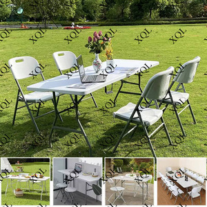 โต๊ะเก้าอี้พับสีขาวทำจากพลาสติก HDPE สำหรับใช้ในงานปาร์ตี้ในสวนแบบทันสมัยพร้อมระเบียง6FT โต๊ะจัดเลี้ยงทนทาน - Product Image 3