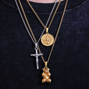 Ensembles de bijoux à la mode en acier inoxydable 18K PVD plaqué or mode personnalisé Saint George médaille St George de Lydda collier pour homme - Product Image 5