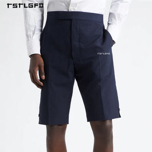Pantalones Cortos de Traje para Hombre, Mezcla de Lana, Diseño de Cuadros Sutiles, Frente Plano, Estilo Casual de Negocios, Formal - Product Image 1
