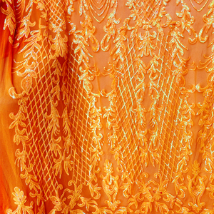 Tissu en maille tricotée extensible <span class=keywords><strong>4</strong></span> directions, motif pailleté 3mm orange vif, dégradé scintillant, pour robes de mariée et de filles, vente en gros - Product Image 4