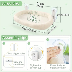 Große, faltbare rechteckige Katzen-Fensterliege mit Druckmuster, 4 Saugnäpfen und stabilem Metallrahmen, kabellose Indoor-Katzenhängematte, Haustierbett - Product Image 5