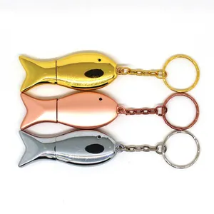 Metal Fish USB Flash Drive Gold Silver 4GB Pendrive 32GB 64GB 3.0 8GB 16GB Carp Pen Drive 1GB 2GB Memory Stick With Key Ring