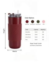 Gobelet isotherme en acier inoxydable à double paroi avec logo personnalisé, manchon en silicone antidérapant, tasse à café de voyage avec couvercle à paille