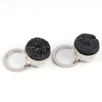 Evorte Vente en gros 0g 1g 2g 316L Acier inoxydable Classique Pierre d'agate noire naturelle Gauges d'oreille Plug Tunnel Piercing Bijoux