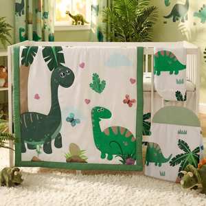 4 Piece Dinosaur Crib Bedding Set Including Crib Skirt Blanket Sheet and Diaper Stacker Soft <b>Nursery</b> Standard Size Baby Bedding - Product Image 3