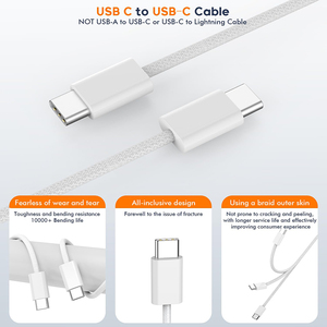 Câble USB-C universel d'usine 1m/2m, câble de charge rapide C vers C, câble de synchronisation de données 6ft, câbles pour téléphone portable certifiés CE, OEM personnalisé - Product Image 3