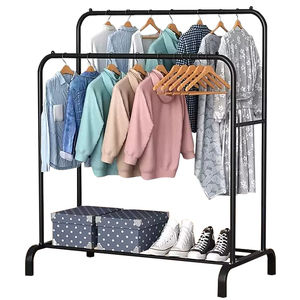 Porte-manteau multifonctionnel en métal fixe sans roulettes, grande capacité de charge, avec étagère inférieure de séchage – Offre spéciale - Product Image 2