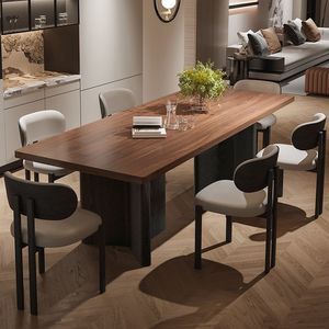 <span class=keywords><strong>Table</strong></span> <span class=keywords><strong>de</strong></span> <span class=keywords><strong>cuisine</strong></span> minimaliste moderne en bois massif, design rectangulaire avec base à double support robuste - Product Image 4