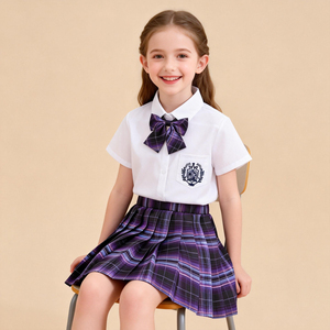 Set Uniforme Scolastica per Ragazze delle Scuole Elementari, Gonna Plissettata a Quadri Stile JK e Britannico con Camicia a Maniche Corte/Lunghe per Tutte le Stagioni - Product Image 5
