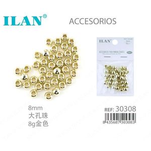 Perline in metallo Ilan 8mm oro con foro grande per la creazione di gioielli e accessori - Product Image 1