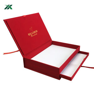 Scatole Regalo di Lusso Personalizzate Yuxuan in Velluto Rosso, Confezione a Doppio Strato con Cassetto in Carta - Product Image 1