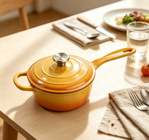 Casserole en <span class=keywords><strong>fonte</strong></span> <span class=keywords><strong>émaillée</strong></span> de 19 cm, homologuée LFGB et FDA, avec couvercle, mini-casserole à lait, compatible avec tous les types de cuisinières et fours, logo personnalisé OEM - Product Image 3