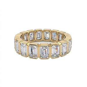 <b>Emerald</b> Bezel Eternity <b>Band</b> Diamond <b>Ring</b> - 9k, 14k 18k Gold - Product Image 3