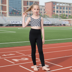 Conjunto <span class=keywords><strong>de</strong></span> Pantalones y Top <span class=keywords><strong>de</strong></span> <span class=keywords><strong>Yoga</strong></span> para Niñas YMIMI - Spandex/Nylon a Cuadros, Ropa Deportiva para Niñas, Secado Rápido, Elástico, 2 Piezas - Product Image 6