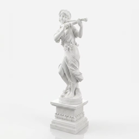Statue de fille jouant du violon en marbre blanc naturel sculpté à la main, sculpture de dame jouant du violon avec socle en colonne