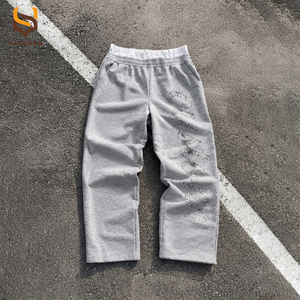 Custom Men Winter 100% Cotton Terry Breathable Vintage Screen Printed Embroidery Fur Colla Zip Distressed Hoodie <b>Sweatpants</b> <b>Set</b> - Product Image 3