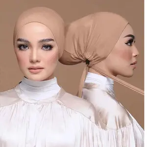 도매 사용자 정의 저지 코튼 싼 이슬람 아래 스카프 내부 Undercap Hijab 묶여 로프 베일 단색 스카프