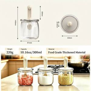 <b>Kitchen</b> <b>Gadget</b> Cooking Organizer 2 in 1 Retractable Spoon & Lid Spice Jar 300ml 10oz Salt Sugar Pepper Condiment Seasoning Jars - Product Image 4