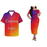 Ensemble Fiji : Robe à manches courtes et chemise, motifs traditionnels fidjiens, fleur d'hibiscus, robe à épaules dénudées pour femme, chemises pour homme, livraison directe