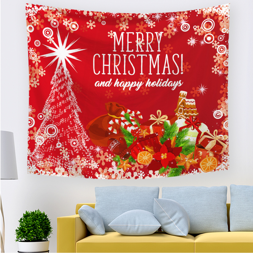 Конкурентоспособная цена, популярный Праздничный Рождественский гобелен из полиэстера с принтом снега, Санта-Клауса