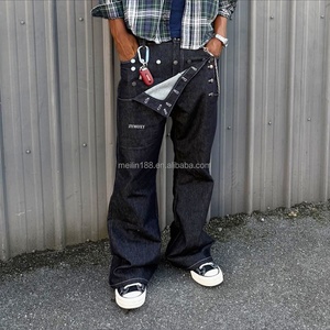 Pantalones Vaqueros Anchos de Pierna Recta para Hombre, Personalizados por el Fabricante, con Botones Desmontables, de Mezclilla Japonesa Roja - Product Image 3