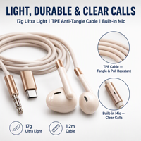 Nouveaux écouteurs intra-auriculaires filaires numériques Type-C/3,5 mm à moule exclusif avec cordon de 1,2 m et compatibles ENC pour smartphones OPPO et vivo
