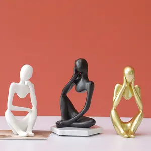 小金书架树脂雕像人形彩色艺术抽象思想家雕塑收藏品雕像家庭办公室装饰