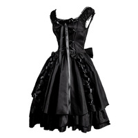 Robe gothique vintage pour femmes pour fête Robe noire classique A-Line Cosplay Robe Goth Lolita à lacets Costume d'Halloween
