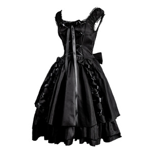 Vestido Gótico Vintage para <span class=keywords><strong>Mujer</strong></span> para Fiesta, Clásico Negro Línea A, Vestido <span class=keywords><strong>de</strong></span> Cosplay con Encaje en Capas y Cordones, <span class=keywords><strong>Disfraz</strong></span> <span class=keywords><strong>de</strong></span> Lolita Gótica para Halloween - Product Image 4