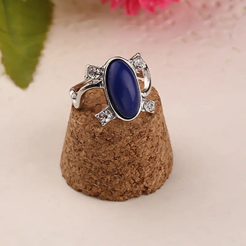 Anillo Vintage de cristal con lapislázuli azul para mujer, anillo de aleación con Aries DE LOS Vampire, para la luz del día